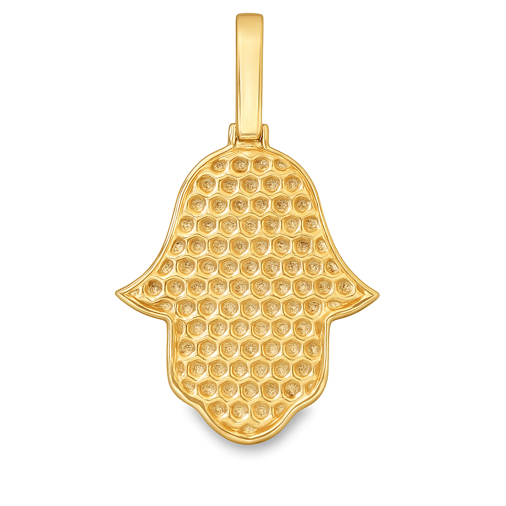 10K Yellow Gold Diamond Hamsa Pendant 4.0 ctw | Baguette & Round Diamond Charm
