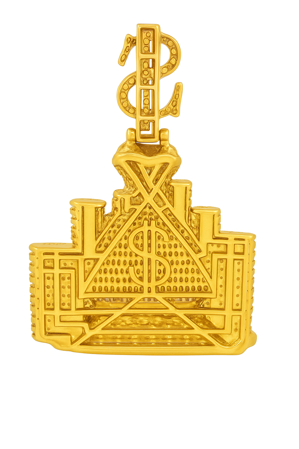 10K Yellow Gold Money Bag Pendant with Round and Baguette Diamonds 4.50 ctw