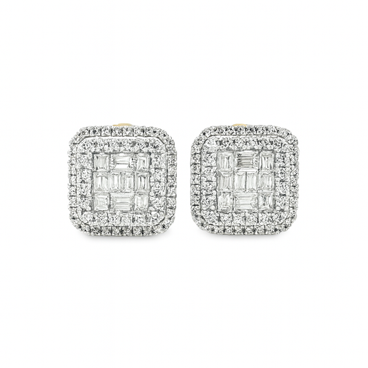 14K Yellow Gold Diamond Square Brilliant Cut Earrings 0.50 CTW | Jewelry Palace