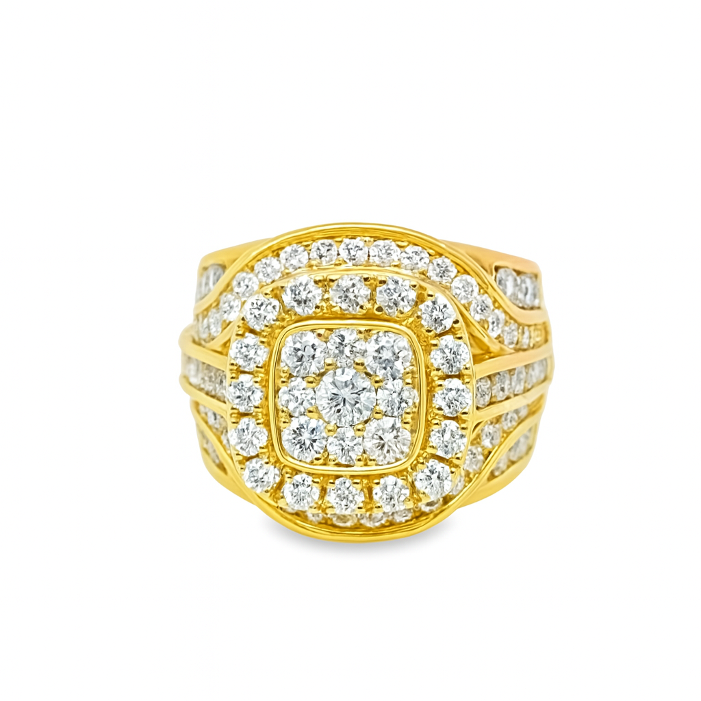 10K Yellow Gold Round Cut Diamond Halo Ring 3.33 ctw | Bold Luxury Statement – Jewelry Palace Lithonia GA