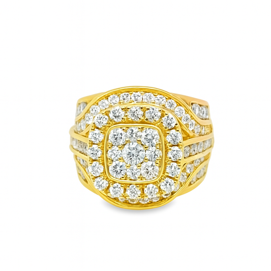 10K Yellow Gold Round Cut Diamond Halo Ring 3.33 ctw | Bold Luxury Statement – Jewelry Palace Lithonia GA