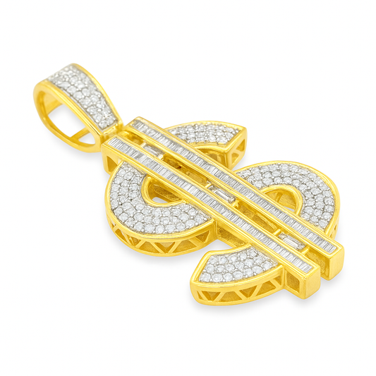 10K Yellow Gold Diamond Dollar Sign Pendant 1.00 ctw