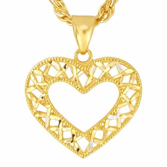 10K Yellow Gold Open Heart Pendant Necklace Set – Diamond-Cut Love Design | Jewelry Palace