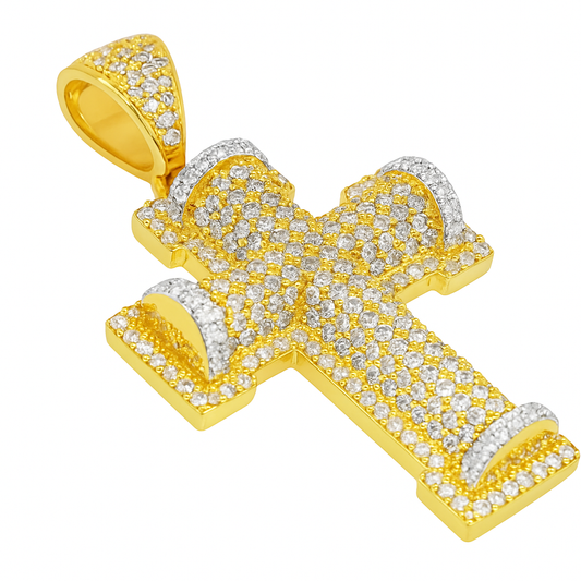 10K Yellow Gold Diamond Cross Pendant with Round Cut Diamonds 3.99 ctw
