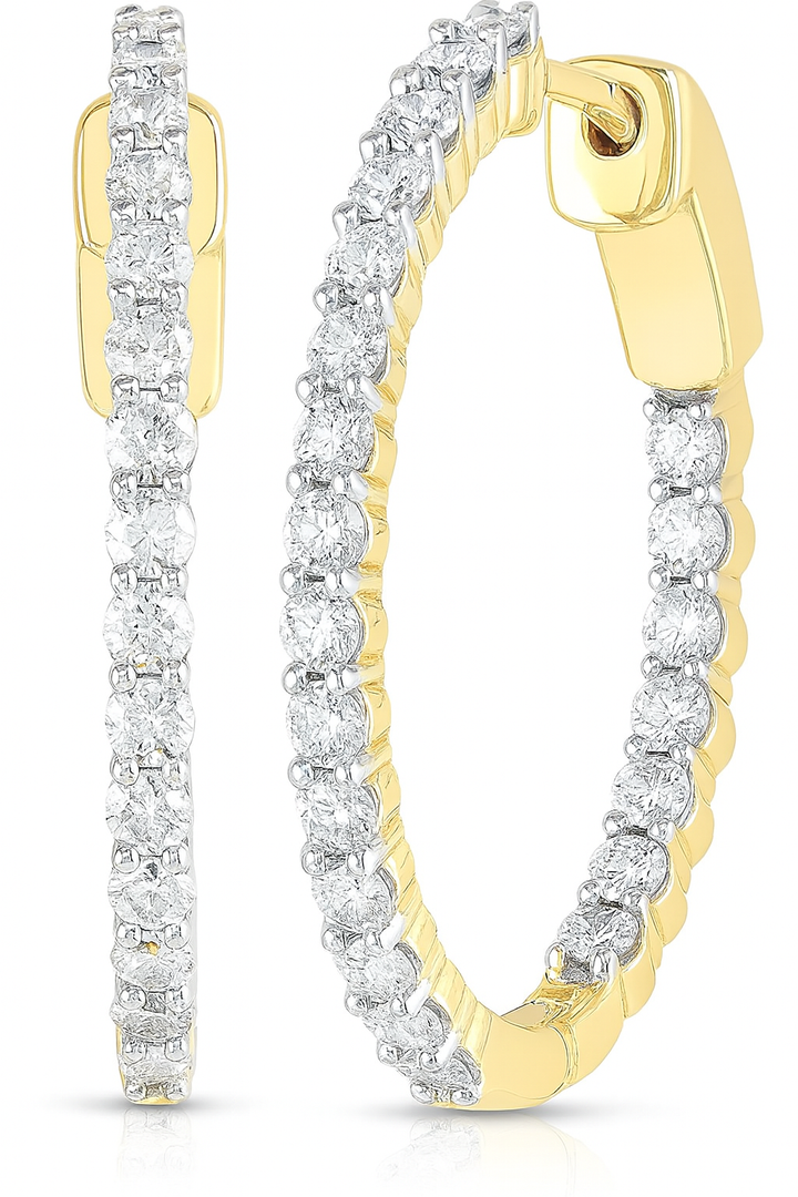 10K Gold 2.00 CT Natural Diamond Inside-Out Hoop Earrings | Jewelry Palace