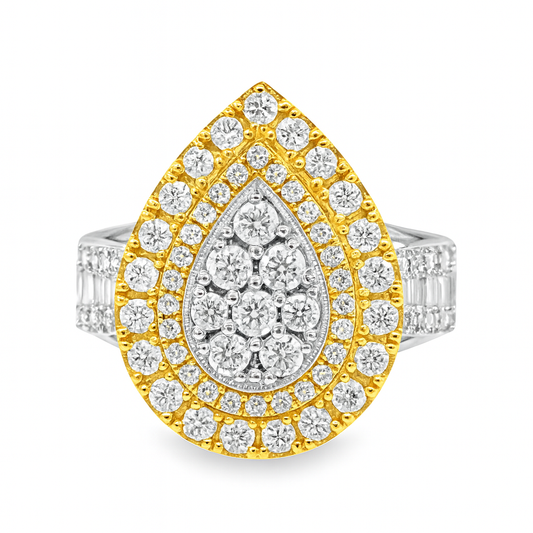 10K Yellow Gold Pear Shaped Diamond Ring 0.98 ctw