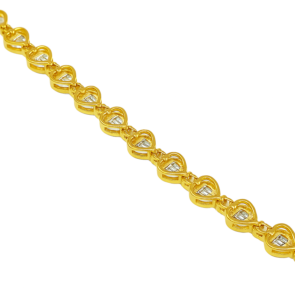 10K Yellow Gold Women’s Diamond Heart Link Bracelet 1.50 ctw – Romantic 7" Design | Jewelry Palace