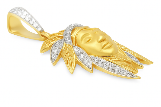10K Yellow Gold Diamond Native American Chief Pendant 0.75 ctw | Cultural Heritage Charm