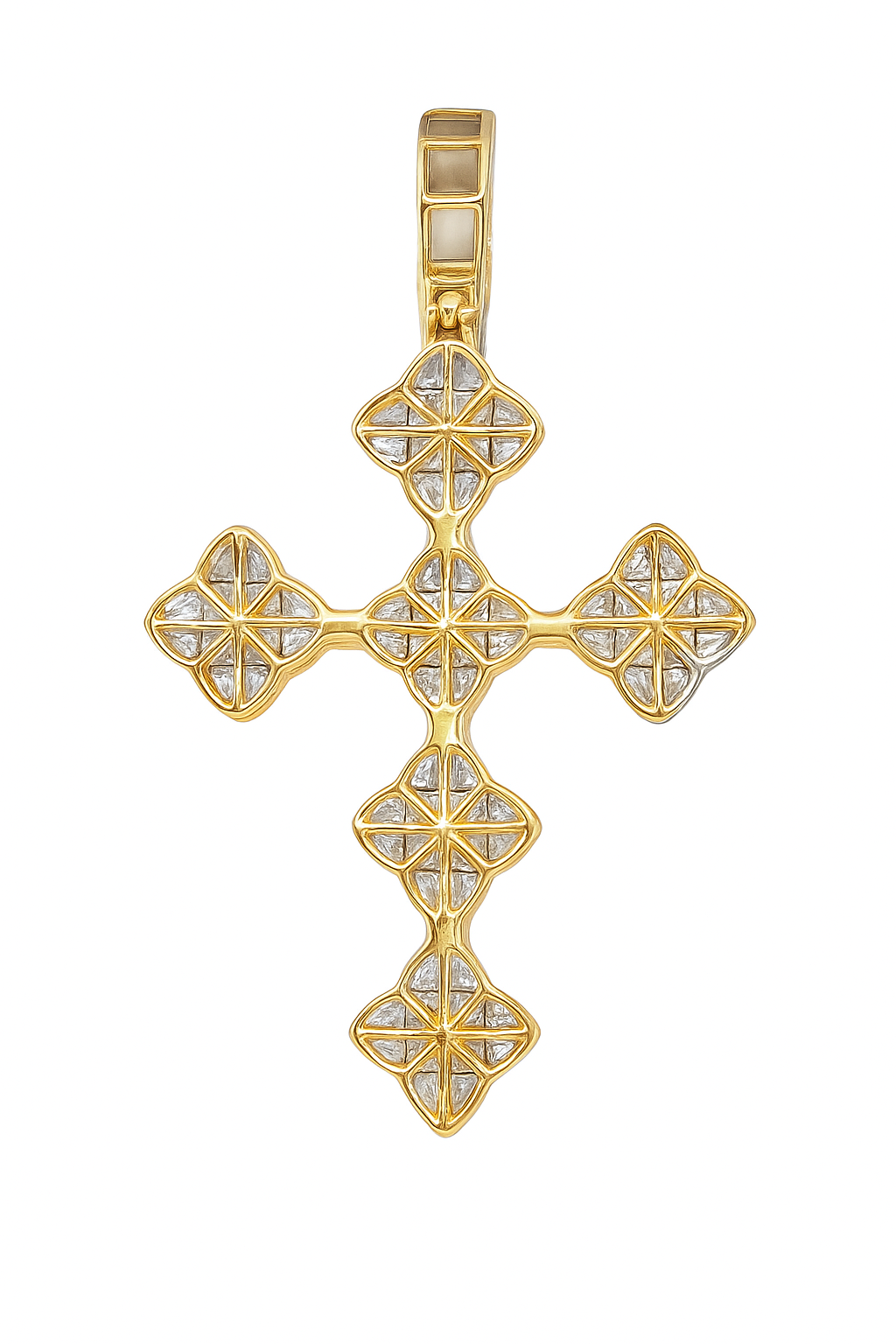 10K Yellow Gold Diamond Cross Pendant 2.00 ctw Baguette & Round Cluster Design | Men's & Women's Gold Cross Necklace