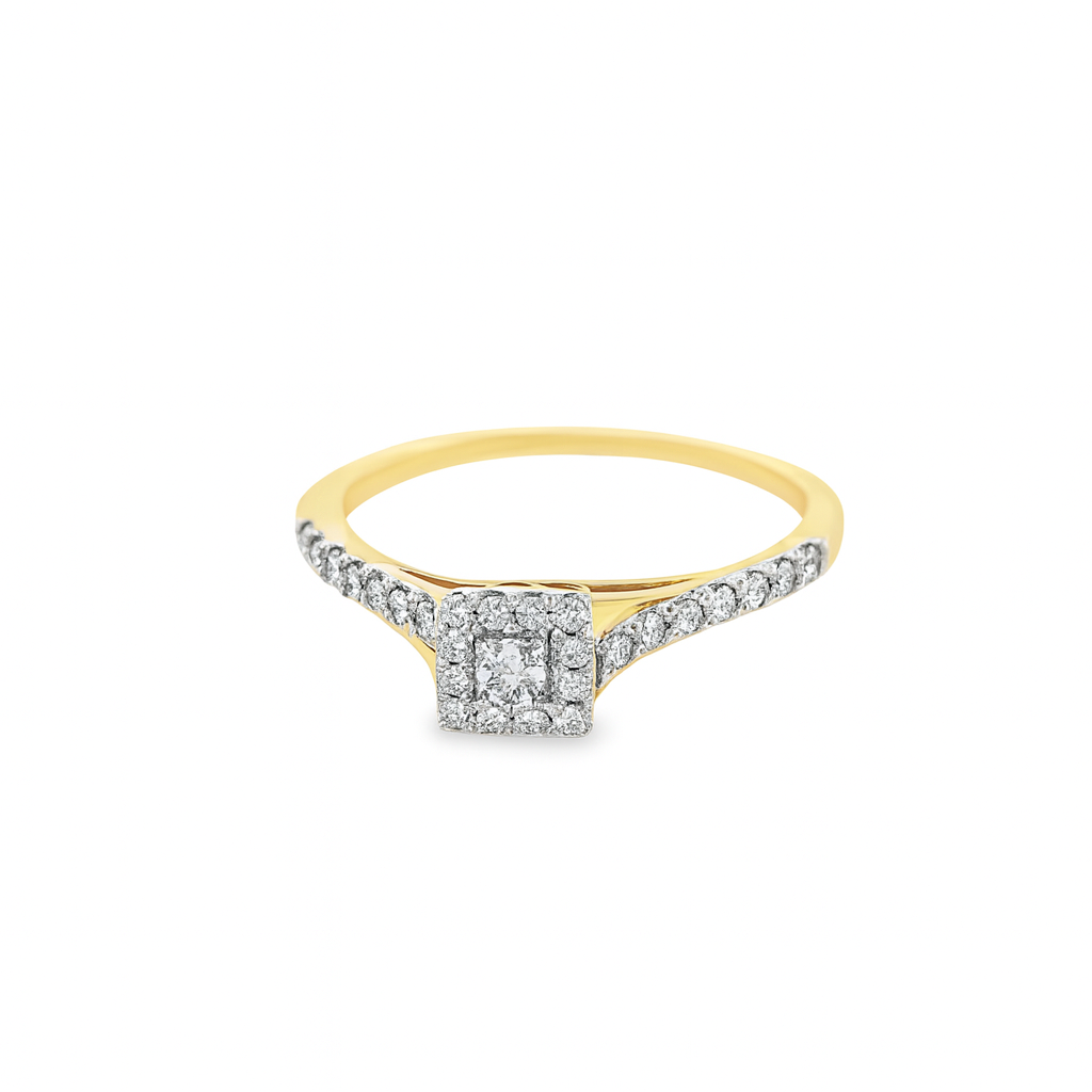 10K Yellow Gold Square Diamond Ring 0.25 ctw