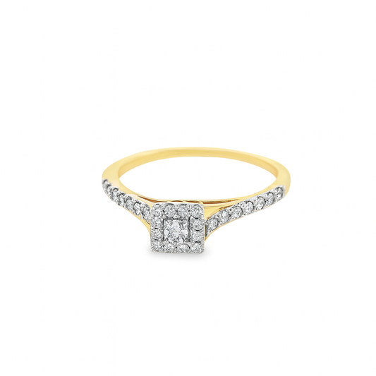 10K Yellow Gold Square Diamond Ring 0.25 ctw