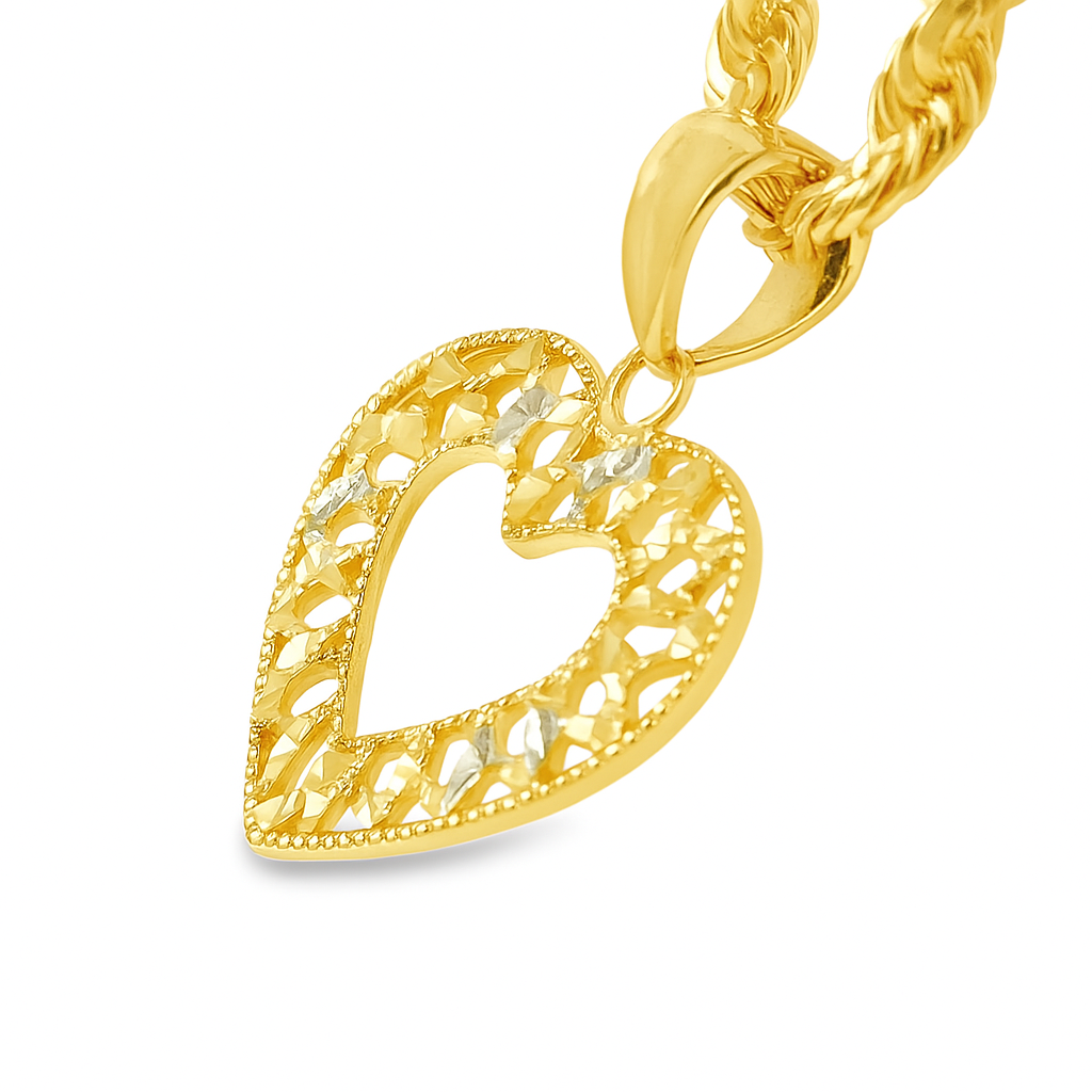 10K Yellow Gold Open Heart Pendant Necklace Set – Diamond-Cut Love Design | Jewelry Palace
