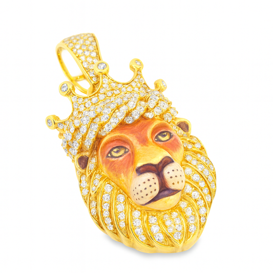 10K Yellow Gold Diamond Lion Pendant with Crown 1.75 ctw | Iced Out King Pendant for Men – Jewelry Palace