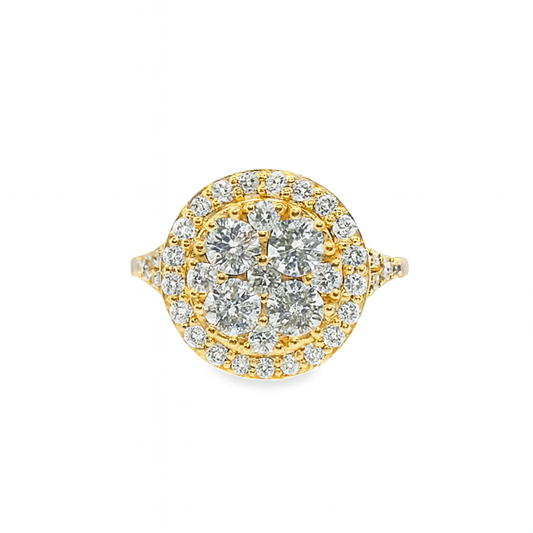 10K Yellow Gold Round Cut Diamond Halo Cluster Ring 2.02 ctw | Elegant Bridal & Fashion Jewelry – Jewelry Palace Lithonia GA