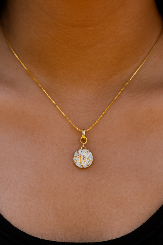 10K Yellow Gold Diamond Basketball Pendant Charm Necklace Round Diamonds 0.15 CTW