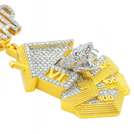 10K Yellow Gold Diamond Trap House Pendant 1.00 ctw | Iced Out Money Stack Hip Hop Pendant – Jewelry Palace