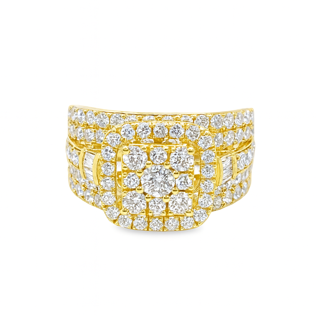 10K Yellow Gold Diamond Square Cluster Ring 3.00 ctw | Brilliant Round Cut Design – Jewelry Palace Lithonia GA