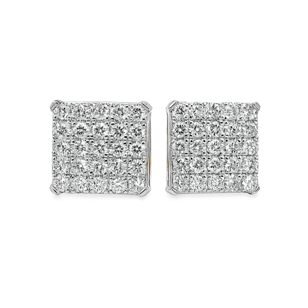 10K White Gold Diamond Square Pave Stud Earrings 1.05 CTW | Jewelry Palace