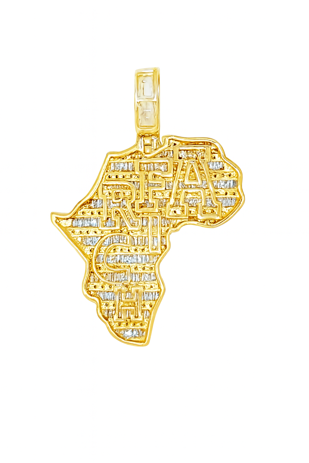 10K Yellow Gold Diamond Africa Map Pendant 2.75 ctw | Iced Out Baguette Pendant for Men – Jewelry Palace