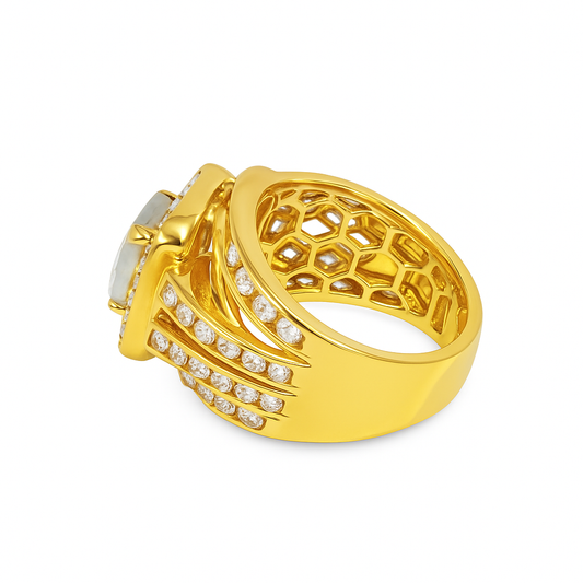 10K Yellow Gold Round Cut Diamond Halo Ring 3.33 ctw | Bold Luxury Statement – Jewelry Palace Lithonia GA