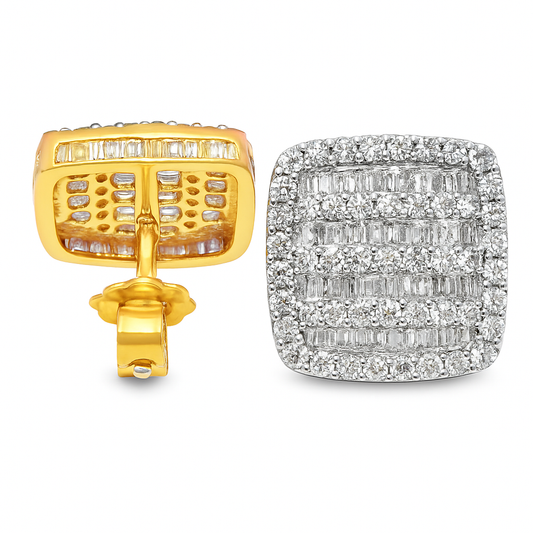 10K Yellow Gold 2.00 ctw Diamond Square Earrings | Iced-Out Cluster Studs | Jewelry Palace