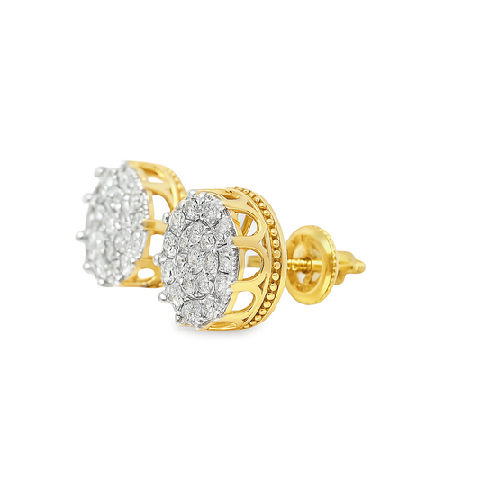 10K Yellow Gold 0.50 ctw Diamond Crown Set Round Earrings | Classic Brilliant Studs | Jewelry Palace