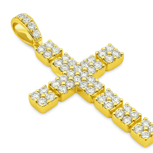 10K Yellow Gold Diamond Cross Pendant with Round Brilliant Diamonds 3.20 ctw