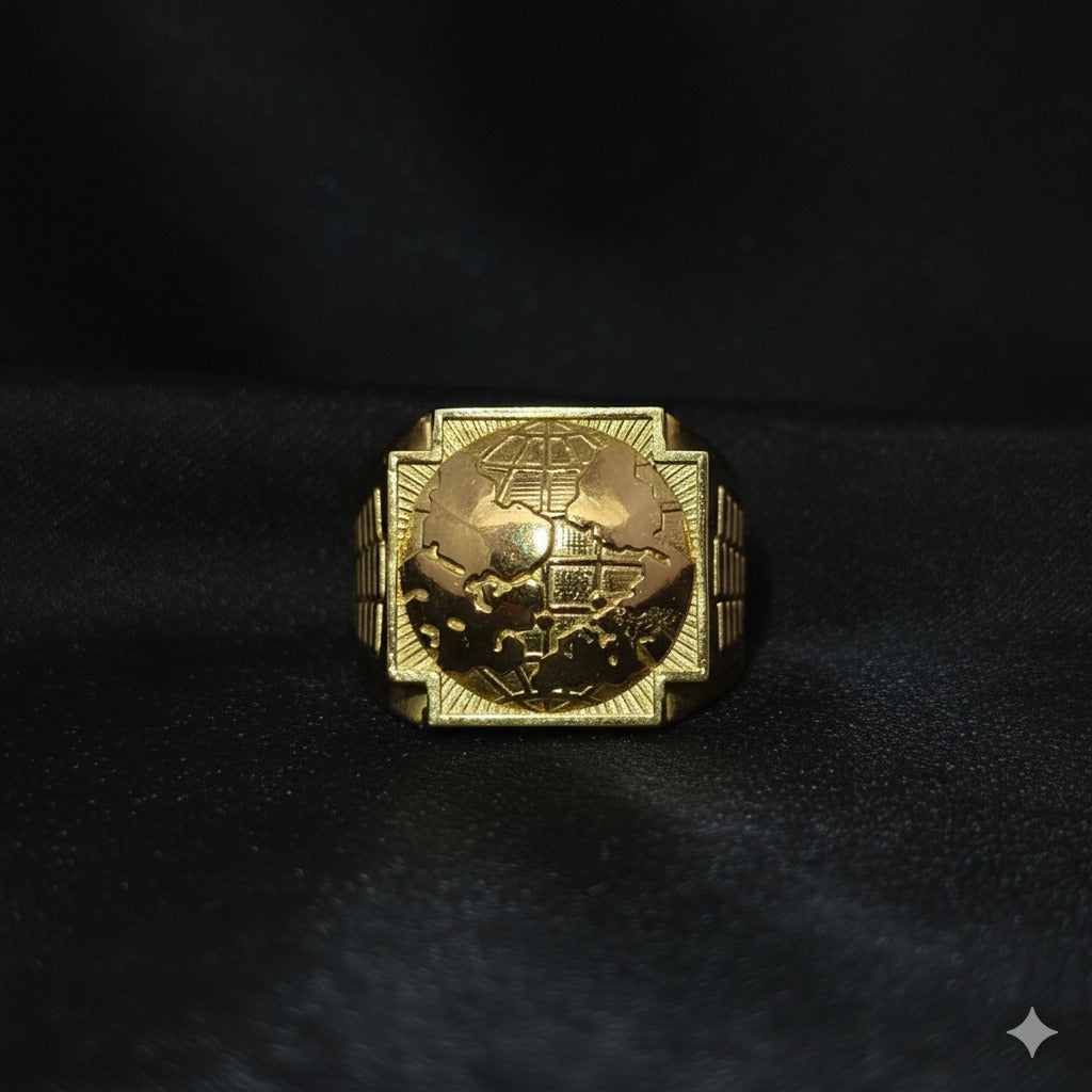 10K Gold World Map Ring – Global Statement Piece for Men