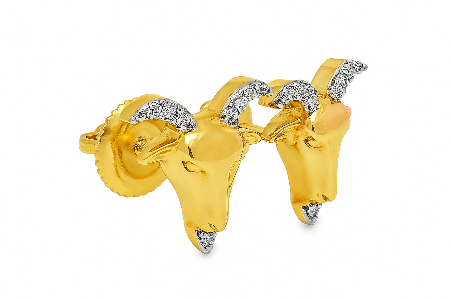 10K Yellow Gold Diamond Goat Head Stud Earrings | 1/10 CTW | Jewelry Palace