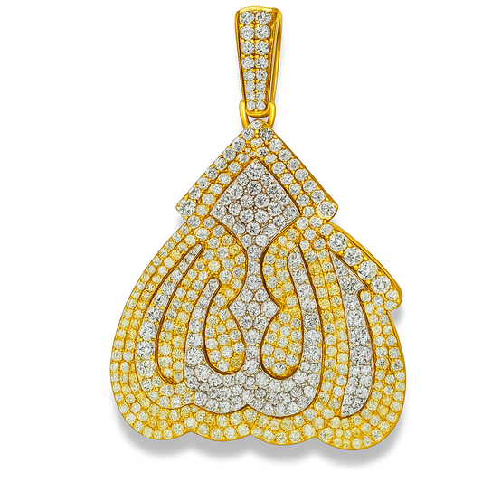 10K Yellow Gold Diamond Allah Pendant 5.30 ctw | Iced-Out Round Cut Islamic Charm