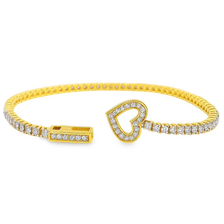 14K Yellow Gold Women’s Diamond Tennis Bracelet 3.00 ctw – Elegant Heart Clasp Design | Jewelry Palace