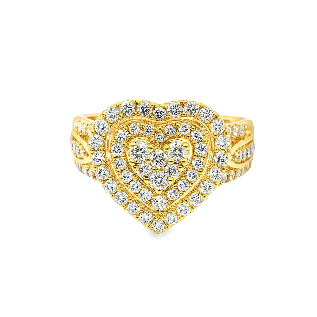 10K Yellow Gold Heart Shape Diamond Ring 1.04 ctw | Romantic Cluster Design – Jewelry Palace Lithonia GA