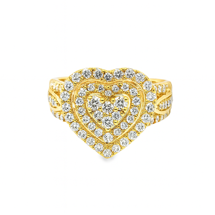 10K Yellow Gold Heart Shape Diamond Ring 1.04 ctw | Romantic Cluster Design – Jewelry Palace Lithonia GA
