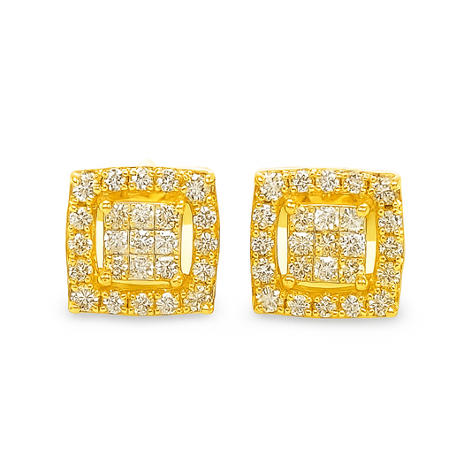 10K Yellow Gold Diamond Square Halo Stud Earrings – 0.12 CTW | Jewelry Palace