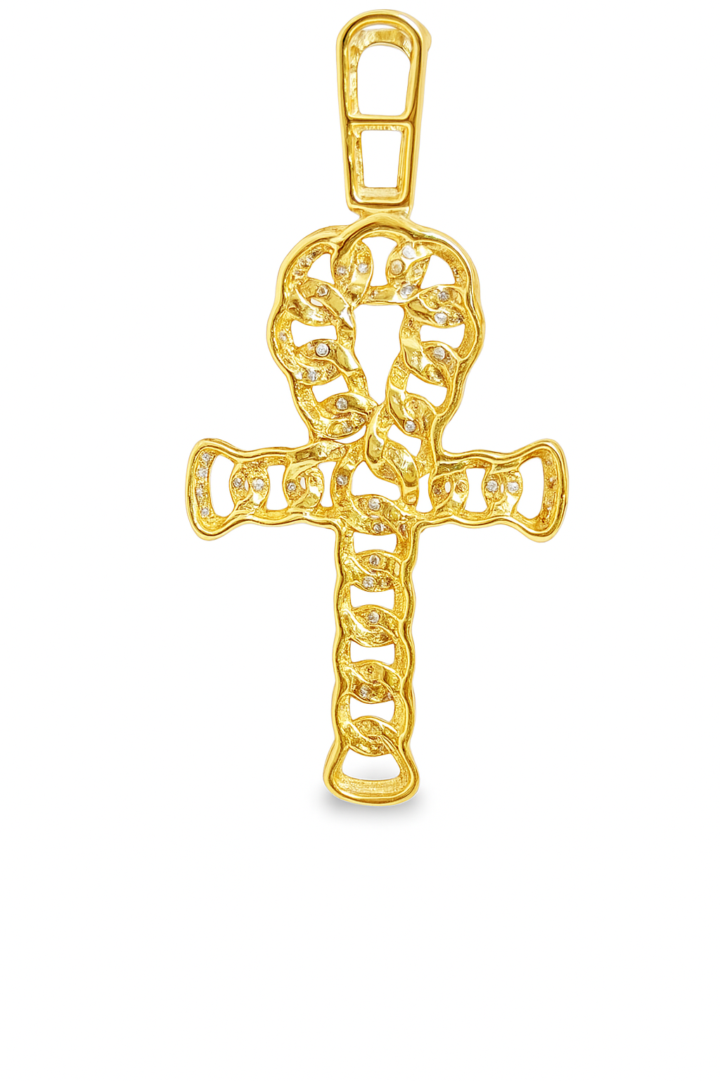 14K Yellow Gold Diamond Ankh Pendant 0.87 ctw | Round Brilliant Design