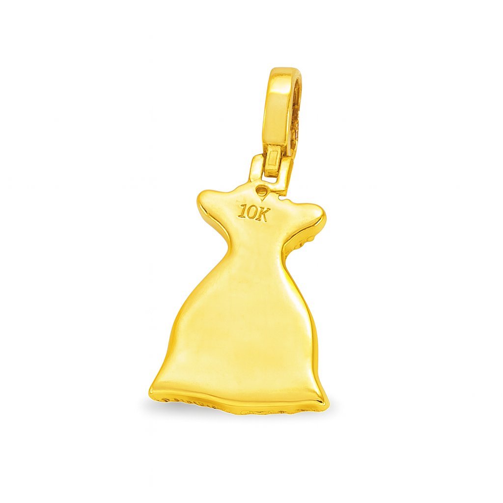 10K Yellow Gold Diamond Money Bag Pendant with Round Cut Diamonds 0.77 ctw