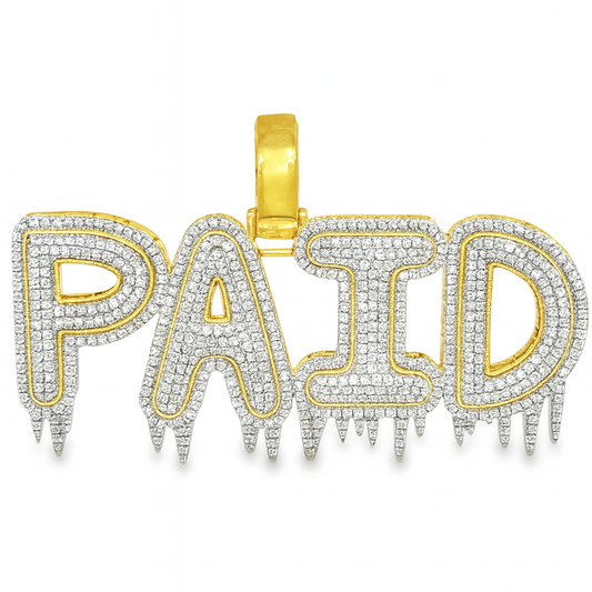 10K Yellow Gold Diamond “PAID” Pendant 1.29 ctw | Drip Letter Iced-Out Pendant