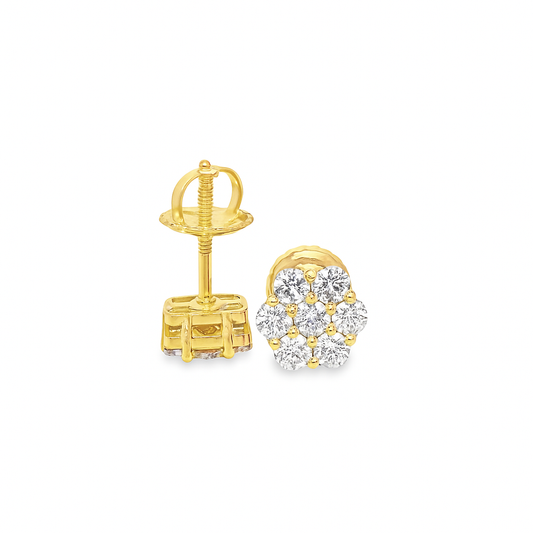 10K Yellow Gold 0.63 ctw Diamond Flower Cluster Earrings | Timeless Floral Design | Jewelry Palace