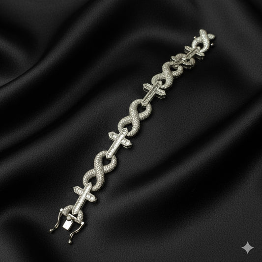 10k White Gold Diamond Infinity Link Mixed Cross Bracelet 5.17 ctw