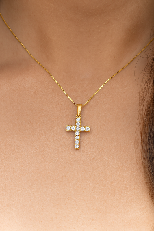 10K Yellow Gold Diamond Cross Charm Necklace Round Brilliant Diamonds 0.50 CTW