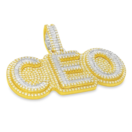 10K Yellow Gold Diamond “CEO” Pendant 7.50 ctw | Baguette & Round Cut Iced-Out Statement Pendant