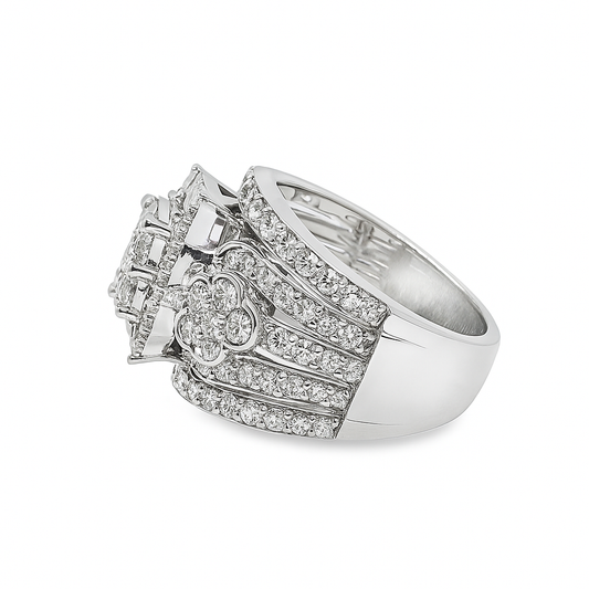 14K White Gold Diamond Flower Cluster Ring 2.95 ctw | Round Brilliant Diamonds – Jewelry Palace Lithonia GA