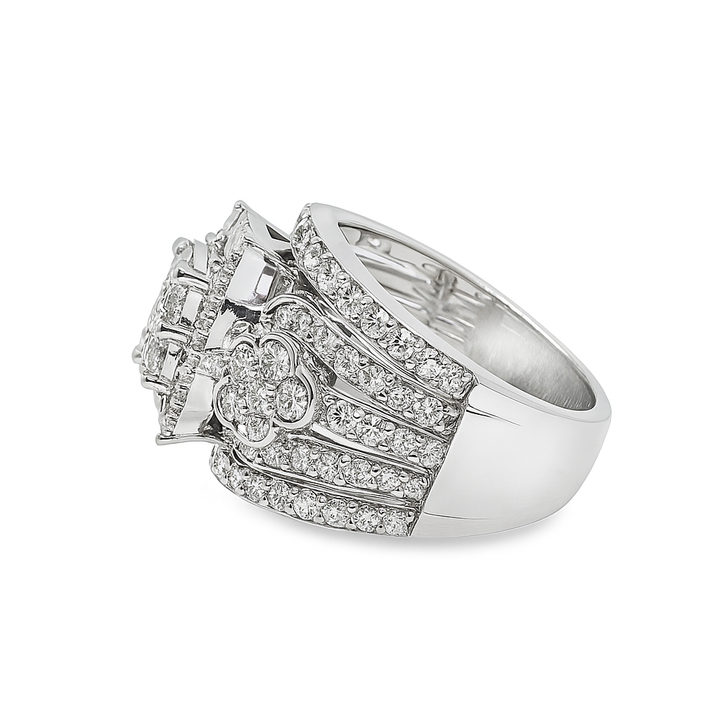 14K White Gold Diamond Flower Cluster Ring 2.95 ctw | Round Brilliant Diamonds – Jewelry Palace Lithonia GA