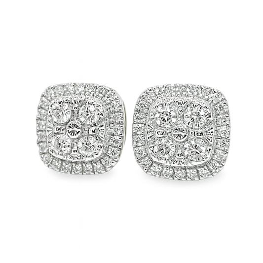 10K Yellow Gold Square Diamond Stud Earrings 0.60 ctw | Jewelry Palace