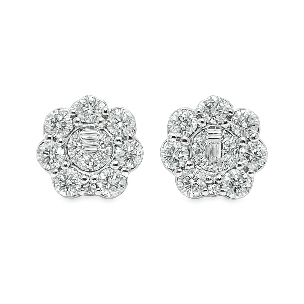 10K White Gold Diamond Round Cluster Stud Earrings 0.86 CTW | Jewelry Palace
