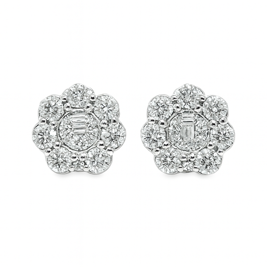10K White Gold Diamond Round Cluster Stud Earrings 0.86 CTW | Jewelry Palace