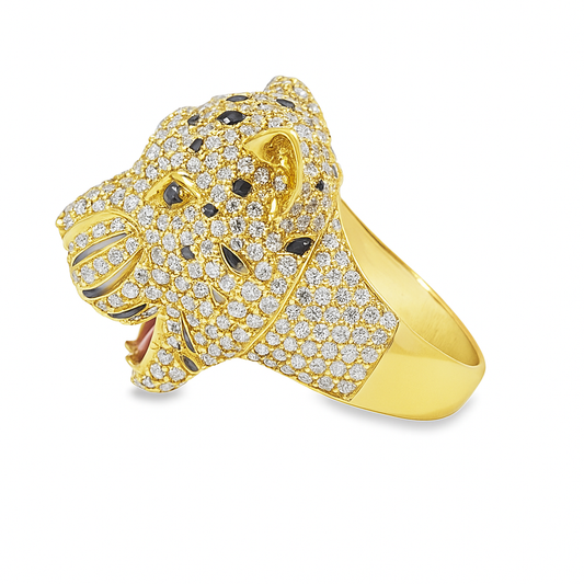 10K Yellow Gold Diamond Tiger Head Ring 5.01 CTW | Iced-Out Animal Statement Ring | Jewelry Palace