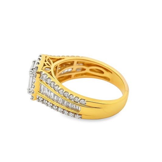14k Two Tone Gold Baguette Diamond Square Cut Ring 1.48 ctw