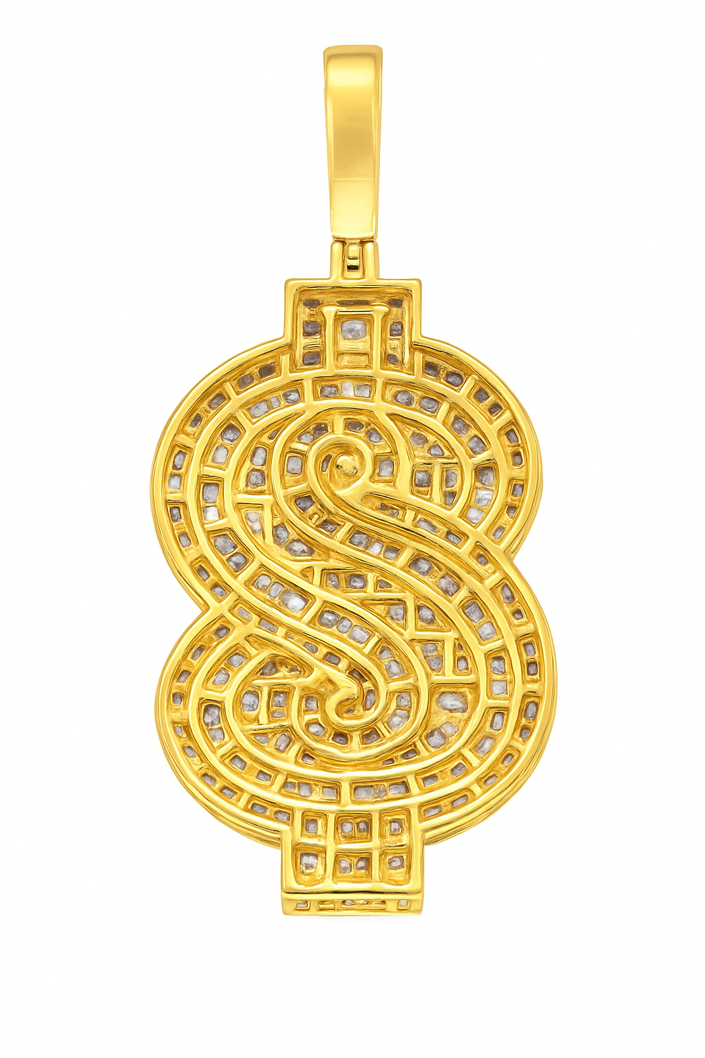 Dollar Sign Baguette Pendant 10K Yellow Gold 2.25ctw Diamond Pendant