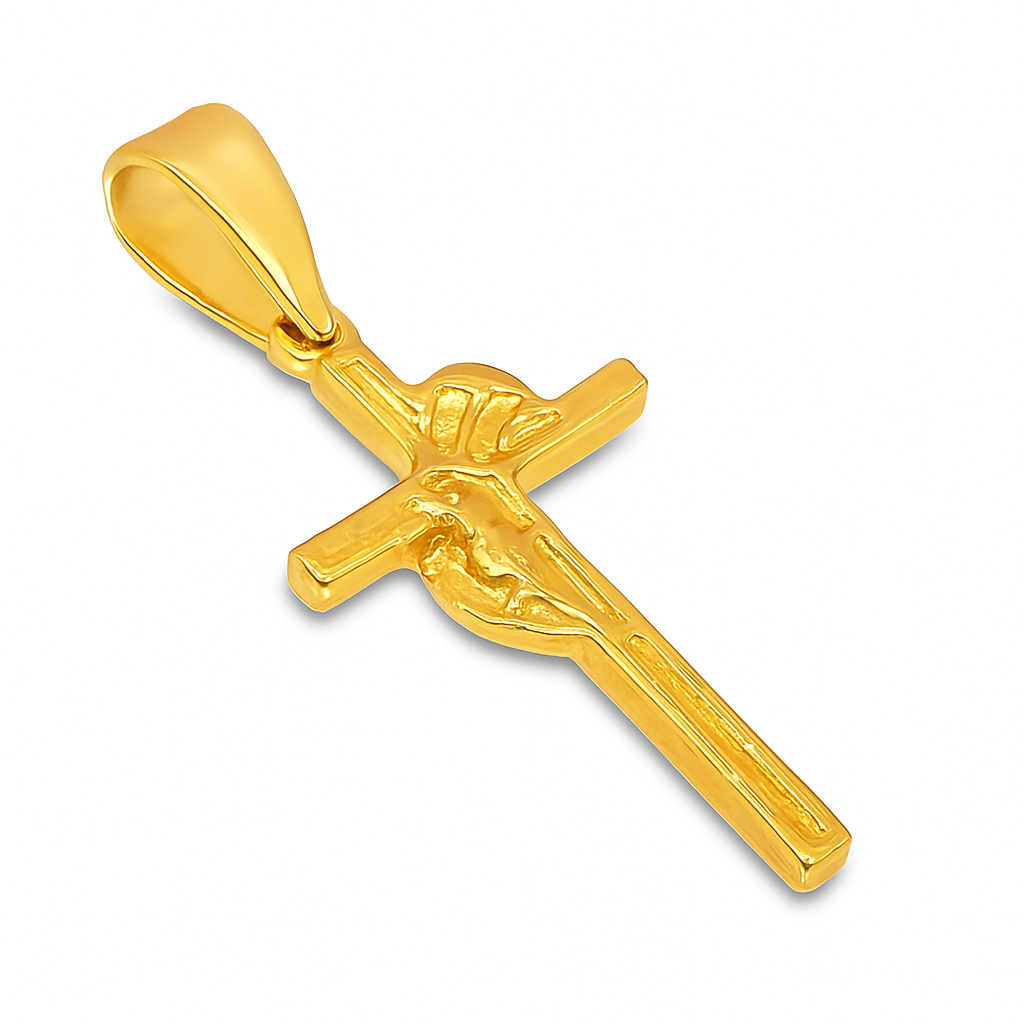 10K Yellow Gold Diamond Cross Pendant 0.25 ctw | Baguette & Round Cut Religious Charm